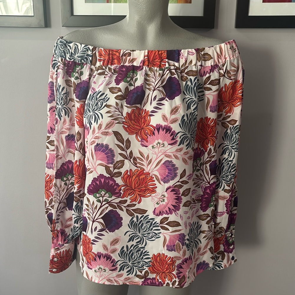 INC International Concepts Floral Off Shoulder Top Open Sleeve Boho Blouse Sz L - Picture 6 of 7